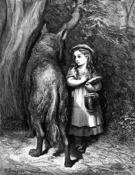 Little Red Riding Hood with the Wolf in the Woods